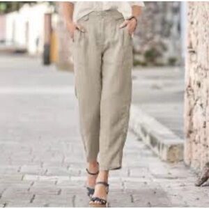Sundance Womens Linen Amaya Ankle Straight Leg Pants Beige Pinstripe Size 12